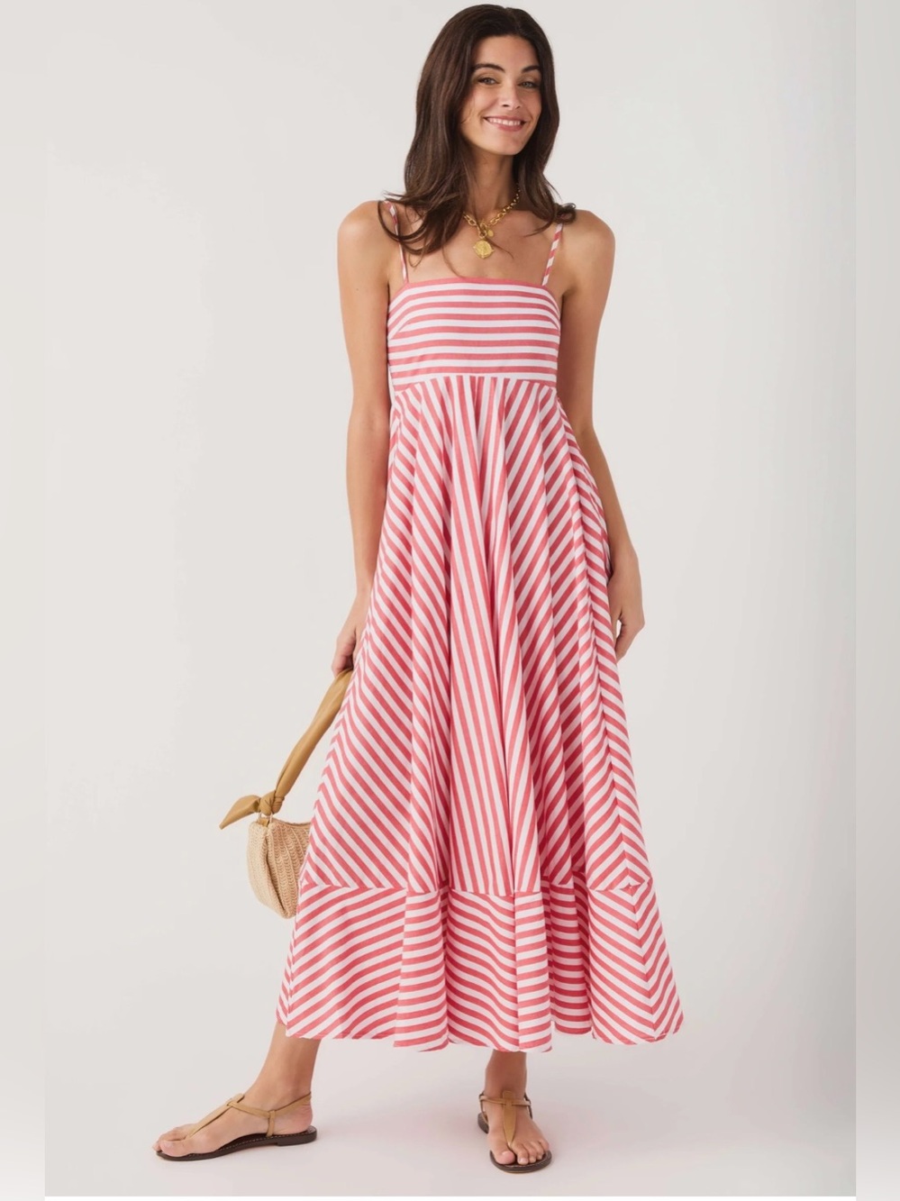 Olivaceous Cecily Stripe Spaghetti‑Strap Maxi Dress cotton size S